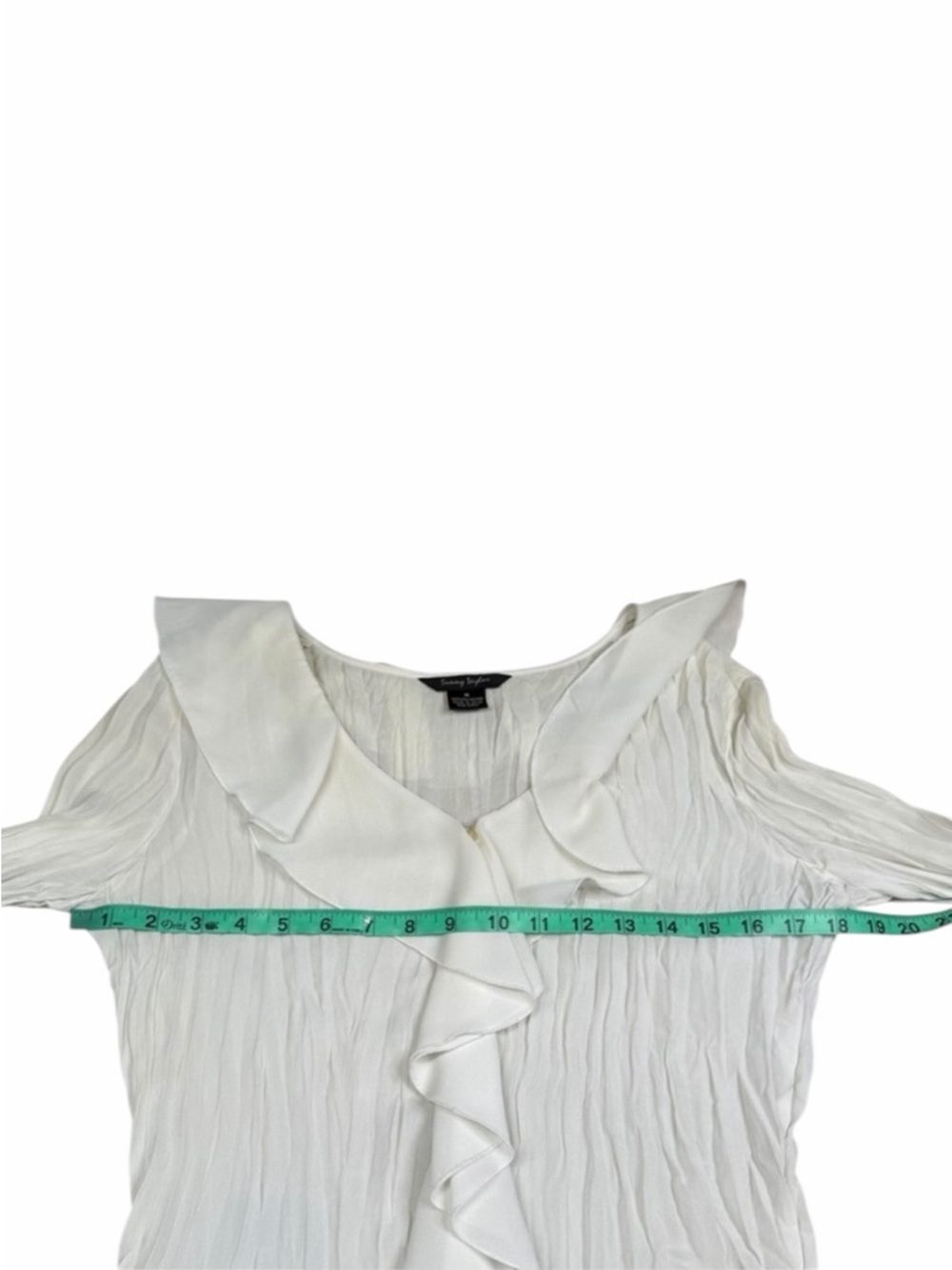 Sunny Taylor Cream Waterfall Ruffle Crinkle Long Sleeve Button Front Blouse - M - Picture 12 of 15